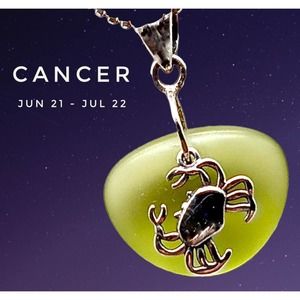 925 Sterling Silver Sea Glass Pendant Zodiac Cancer Crab Green Handmade Necklace